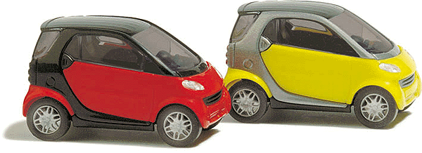 Busch N 8350 European Automobiles, Smart (2), 2-Door Subcompact City Coupe 1 Each Red & Yellow