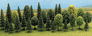 Busch 6489 Mixed Forest Trees (30), 12 Deciduous: 2-3/4 to 4-15/16"; 18 Pine: 2-3/8 to 5-5/16"