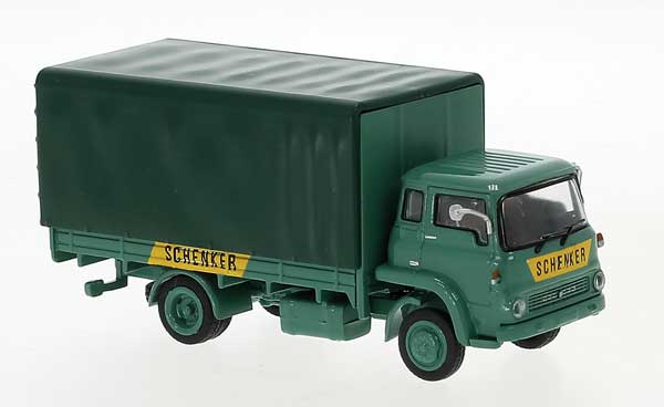 Brekina Automodelle 35902 Bedford Low-Side Truck with Canvas Cover - Assembled -- Schenker (green, yellow, German Lettering), HO Scale