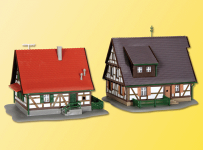 Kibri Z 36406 Timber-Framed Houses, 2-3/4 x 2-3/8 x 2" & 3 x 2-9/16 x 2-3/16" (2)