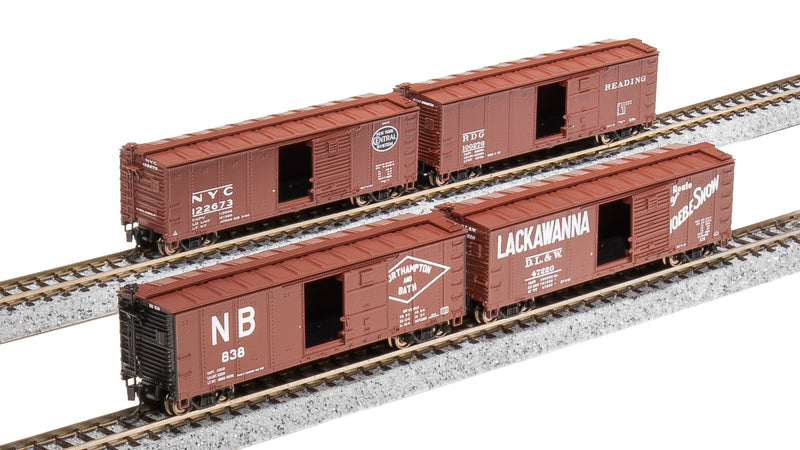 BLI 7272 NYC 40' Steel Boxcar, Variety Set C, 1950's 4-pack, (NYC, RDG, DLW, NB), N Scale