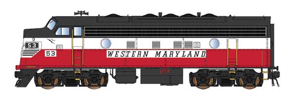 InterMountain 69294 EMD F7A - Standard DC -- Western Maryland (Circus, red, white, black), N Scale