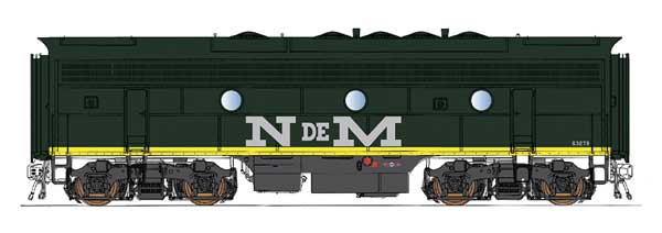 InterMountain 69767 EMD F7B - Standard DC -- Nacionales de Mexico (orange, green, silver, yellow), N Scale