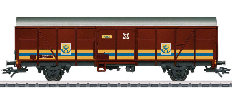 Marklin 47365 Type DV 30 F Postal Boxcar - 3-Rail - Ready to Run -- Swedish State Railways SJ (Era IV, Boxcar Red, yellow, blue), HO