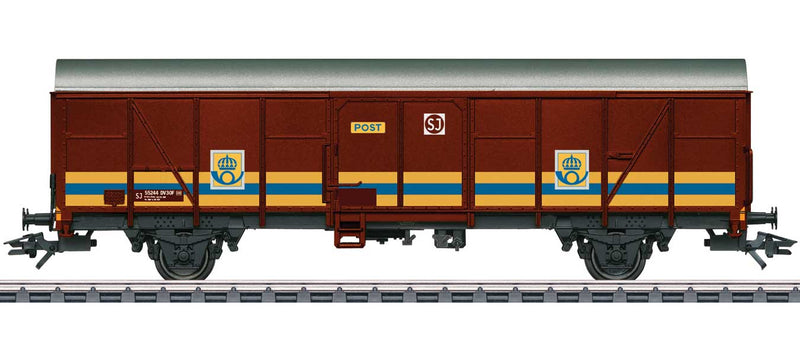 Marklin 47365 Type DV 30 F Postal Boxcar - 3-Rail - Ready to Run -- Swedish State Railways SJ (Era IV, Boxcar Red, yellow, blue), HO