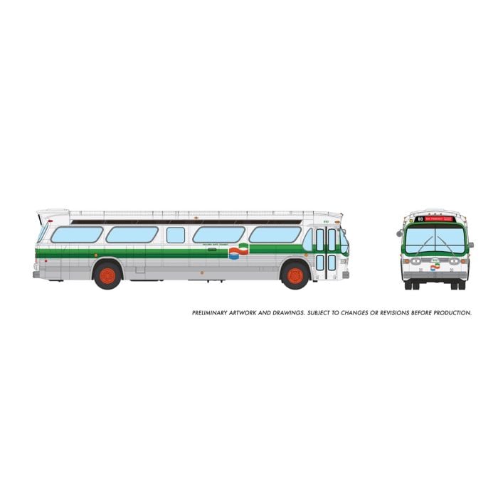 PREORDER Rapido HO 753114 Mid-1960s, 1980s Suburban New Look Bus, Lighted, Golden Gate Transit