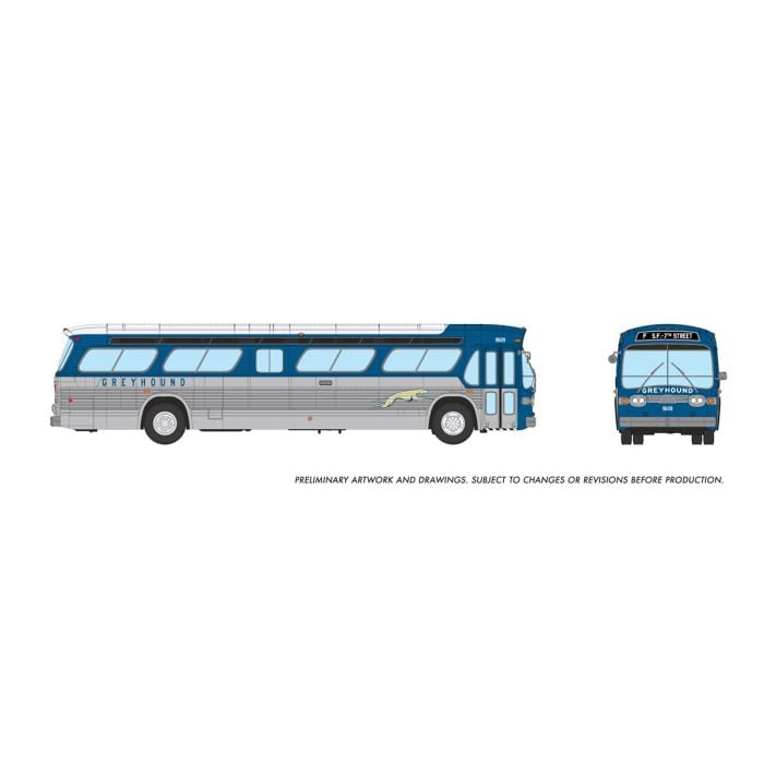 PREORDER Rapido HO 753119 Mid-1960s, 1980s Suburban New Look Bus, Lighted, Greyhound