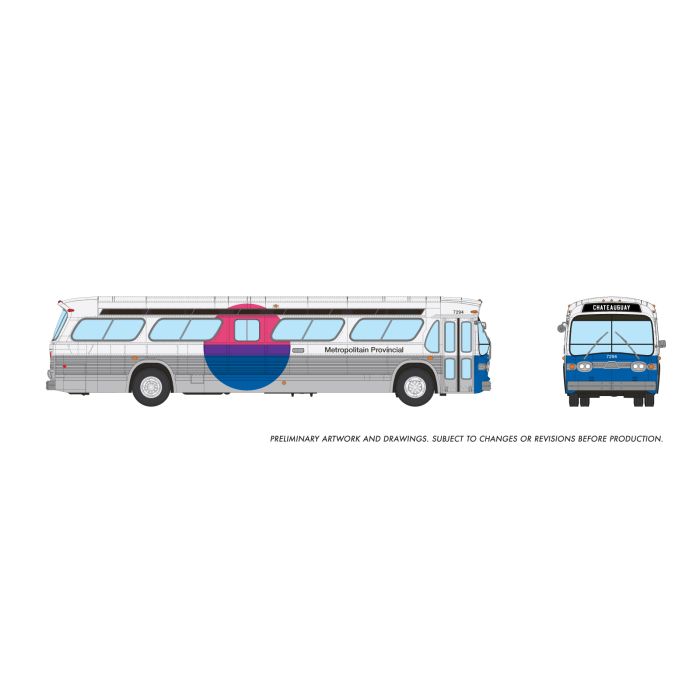 PREORDER Rapido HO 753123 Mid-1960s, 1980s Suburban New Look Bus, Lighted, Metropolitan Provincial Montreal