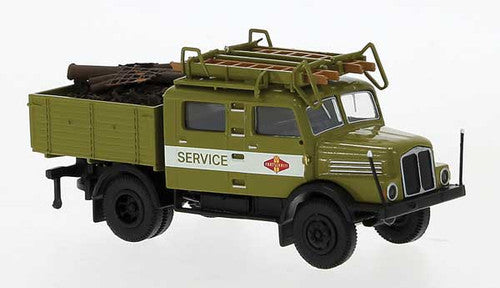 Brekina HO 71759 IFA S 4000-1 Crew-Cab Low-Side Truck with Load, Fortschritt Service