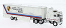 Brekina HO 85738 1980 Kenworth K100 Tractor with Racing Trailer, Assembled, Vasek Polak (white, blue, red; German Lettering)