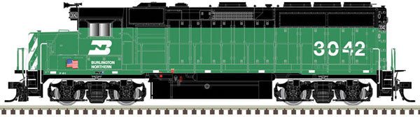 Atlas 40004719 EMD GP40-2 with Dynamic Brakes - Standard DC - Master Silver(R) -- Burlington Northern 3057 (Cascade Green, white, US Flag), N Scale