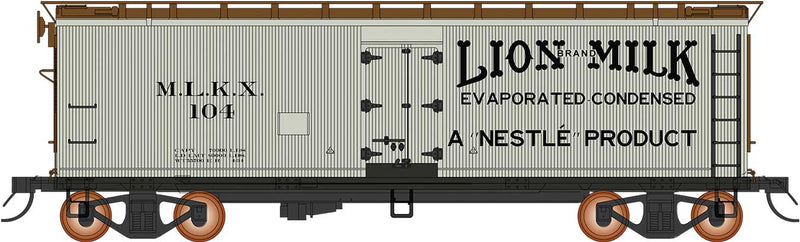 PREORDER InterMountain 477045 HO Fruit Growers Express Wood Refrigerator Car - Ready to Run -- Lion Milk Nestle (gray, Boxcar Red, black)