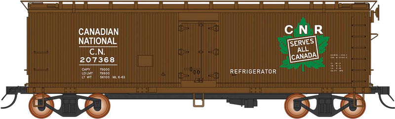 PREORDER InterMountain 477047 HO Fruit Growers Express Wood Refrigerator Car - Ready to Run -- Canadian National (1946 Boxcar Red, green, CNR Leaf Logo)