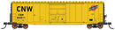 PREORDER Intermountain HO 45965 50' PS-1 Single Door Boxcar with Cushion Underframe, Chicago & North Western (Post 1982, yellow, black, red, System Logo)