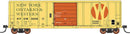 PREORDER Intermountain HO 47534 Pullman-Standard 5277 Cu.Ft. Exterior-Post Boxcar, New York, Ontario & Western (Fantasy Scheme, yellow, red)