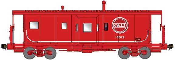 Bluford Shops 42141 International Car Bay Window Caboose Phase 2 - Ready to Run -- Chicago & Eastern Illinois 13514 (red, Buzzsaw Logo), N Scale