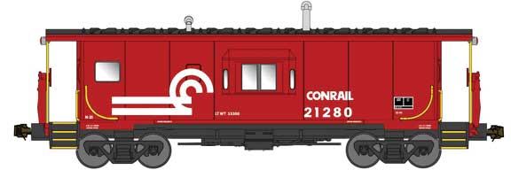 Bluford Shops 40151 International Car Half-Bay Window Caboose - Ready to Run -- Conrail Shared Assets 21303 (Boxcar Red, white), N Scale