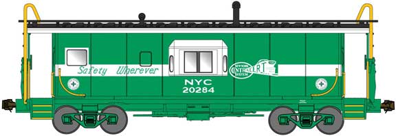 Bluford Shops 40161 International Car Half-Bay Window Caboose - Ready to Run -- New York Central 20414 (Safety Green, white, ALERT graphics, Safety Wherever), N Scale