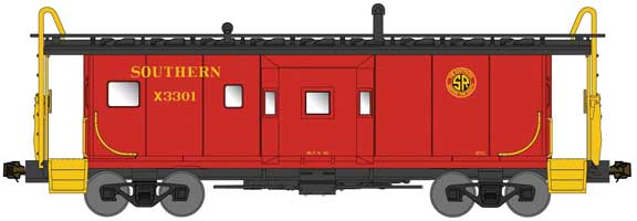 Bluford Shops 41140 International Car Bay Window Caboose Phase 1 - Ready to Run -- Southern Railway X3301 (Transition-Era, red, yellow Roman Lettering, SR Logo), N Scale