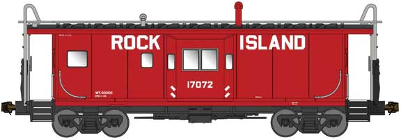 Bluford Shops 43050 International Car Bay Window Caboose Phase 3 - Ready to Run -- Rock Island 17072 (As-Delivered, red, black), N Scale