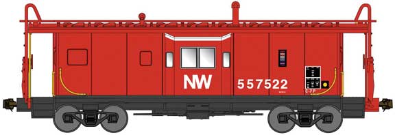 Bluford Shops 43060 International Car Bay Window Caboose Phase 3 - Ready to Run -- Norfolk & Western 557522 (red, white, black), N Scale