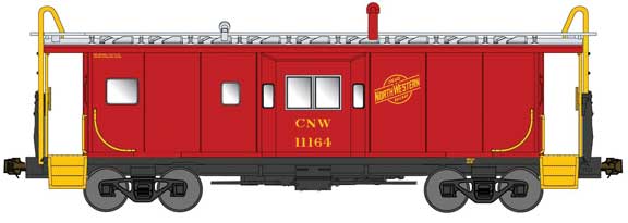 Bluford Shops 43070 International Car Bay Window Caboose Phase 3 - Ready to Run -- Chicago & North Western 11164 (red, yellow lettering, silver), N Scale