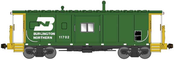 Bluford Shops 44250 International Car Bay Window Caboose Phase 4 - Ready to Run -- Burlington Northern 11702 (Cascade Green, Logo on Left), N Scale