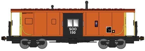 Bluford Shops 44270 International Car Bay Window Caboose Phase 4 - Ready to Run -- Soo Line 150 (Ex-MILW, orange, black, yellow), N Scale