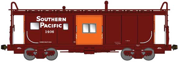 Bluford Shops 44280 International Car Bay Window Caboose Phase 4 - Ready to Run -- Southern Pacific 1406 (Boxcar Red, orange Bay Window), N Scale