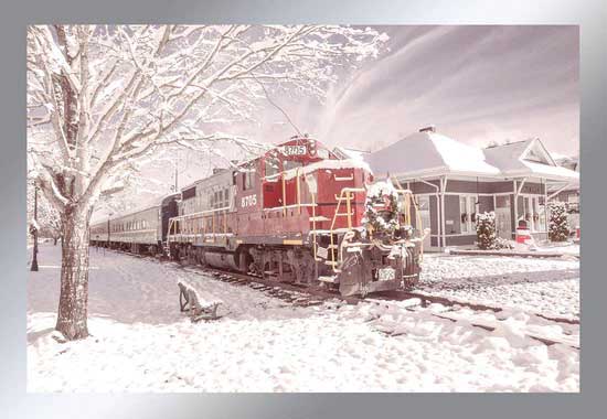 Train Enthusiast Vendors 76433 Red Train in Snow at Station Greeting Card, 10 Christmas Cards with Envelopes