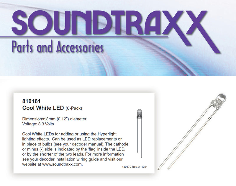 SoundTraxx 810161 3MM LED COOL-WHITE 6PK