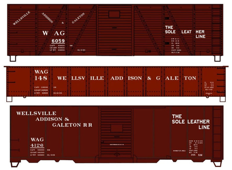 Accurail HO 8160 Wood/Steel Box Cars and Steel Gondola Kits, Wellsville Addison and Galeton (3)