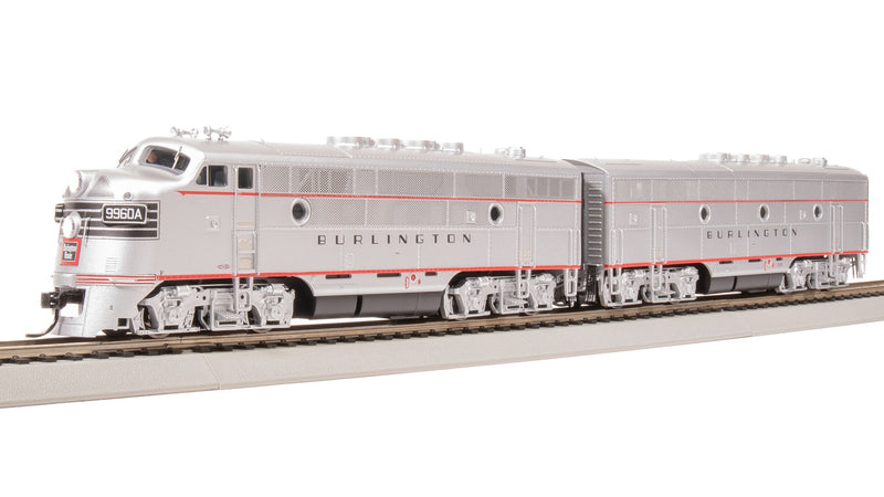 BLI 8162 EMD F3 A/B, CBQ 9960A/9960B, Aluminum w/ Black Nose Stripes, A-unit Paragon4 Sound/DC/DCC, Unpowered B-unit, HO