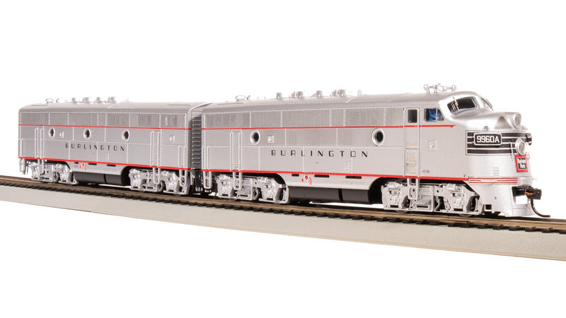 BLI 8162 EMD F3 A/B, CBQ 9960A/9960B, Aluminum w/ Black Nose Stripes, A-unit Paragon4 Sound/DC/DCC, Unpowered B-unit, HO