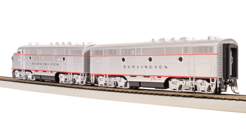 BLI 8162 EMD F3 A/B, CBQ 9960A/9960B, Aluminum w/ Black Nose Stripes, A-unit Paragon4 Sound/DC/DCC, Unpowered B-unit, HO