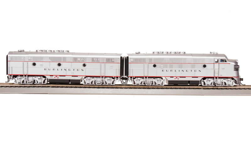 BLI 8162 EMD F3 A/B, CBQ 9960A/9960B, Aluminum w/ Black Nose Stripes, A-unit Paragon4 Sound/DC/DCC, Unpowered B-unit, HO