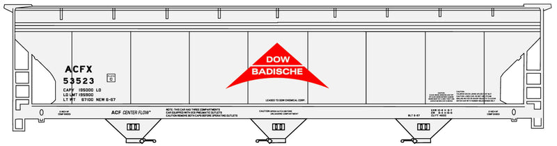 PREORDER Accurail HO 81761 ACF 47' 3-Bay Center-Flow Covered Hopper Kit, Dow Badische