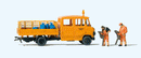 Preiser HO 33262 Mercedes-Benz L 407 D Crew-Cab Low-Side Delivery Truck, Road Workers