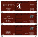 Accurail HO 8189 36' Double-Sheathed Wood Boxcar, Steel Roof, Wood Ends 3-Pack Kit, Big Four CCC&StL #8397, 47863, Chicago, Indiana & Southern #795608