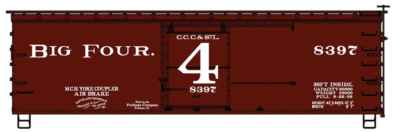 PREORDER Accurail HO 81891 36' Double-Sheathed Wood Boxcar, Steel Roof, Wood Ends, Straight Underf. Kit, Big Four CCC&StL