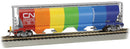 Bachmann Trains HO 73805 Canadian Cylindrical 4-Bay Grain Hopper, Flashing FRED, Canadian National (Demo Scheme; One Side Gray, One Side Rainbow Colors)