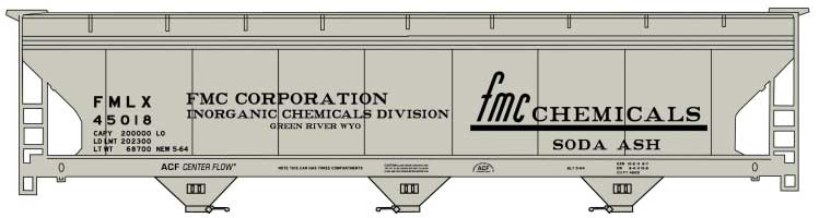 PREORDER Accurail 2120 HO ACF 47' 3-Bay Center-Flow Covered Hopper - Kit -- FMC Chemicals