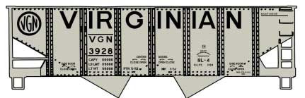 PREORDER Accurail 81751 HO USRA 55-Ton 2-Bay Open Hopper - Kit -- Virginian (class BL-4, gray, black, Billboard Lettering)