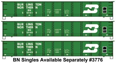 Accurail Inc 37764 AAR 41' Steel Gondola 3-Pack - Kit -- Burlington Northern