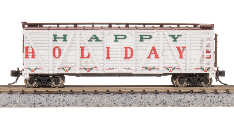 BLI 8475 40' Wood Stock Car, Holiday Season Theme, "Happy Holidays", Holiday Sounds, N