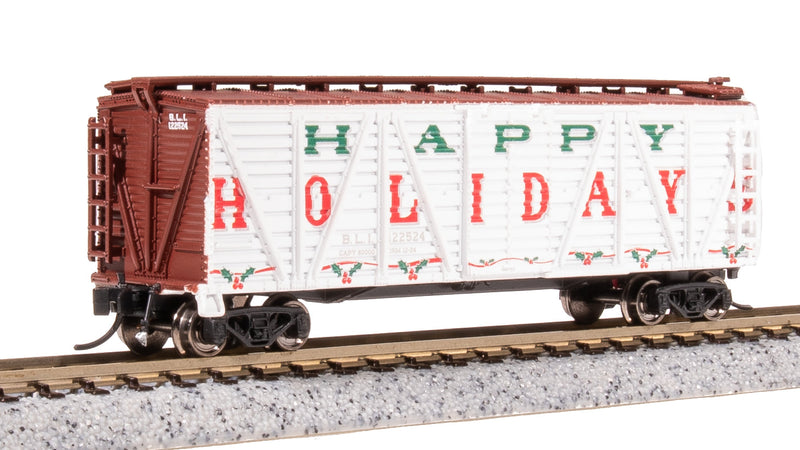 BLI 8475 40' Wood Stock Car, Holiday Season Theme, "Happy Holidays", Holiday Sounds, N