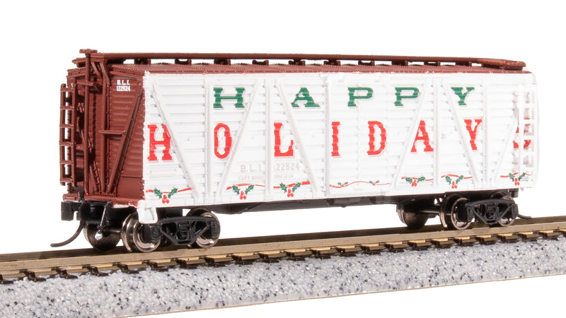 BLI 8475 40' Wood Stock Car, Holiday Season Theme, "Happy Holidays", Holiday Sounds, N