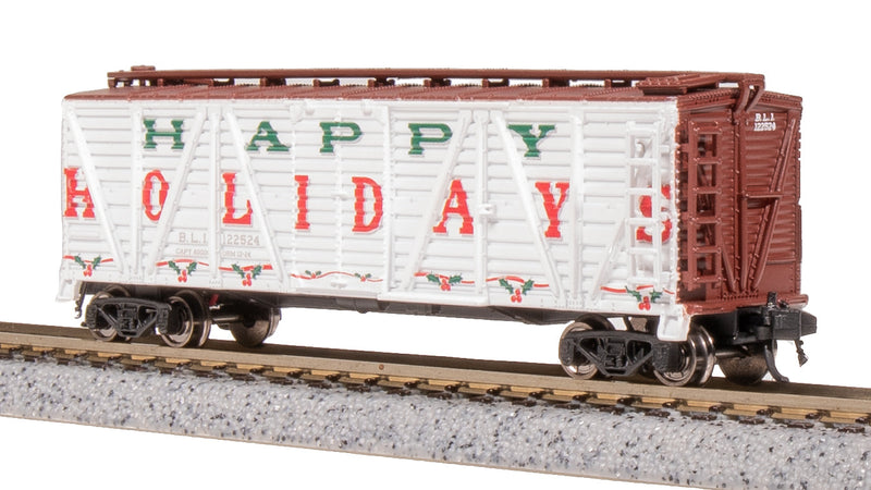 BLI 8475 40' Wood Stock Car, Holiday Season Theme, "Happy Holidays", Holiday Sounds, N