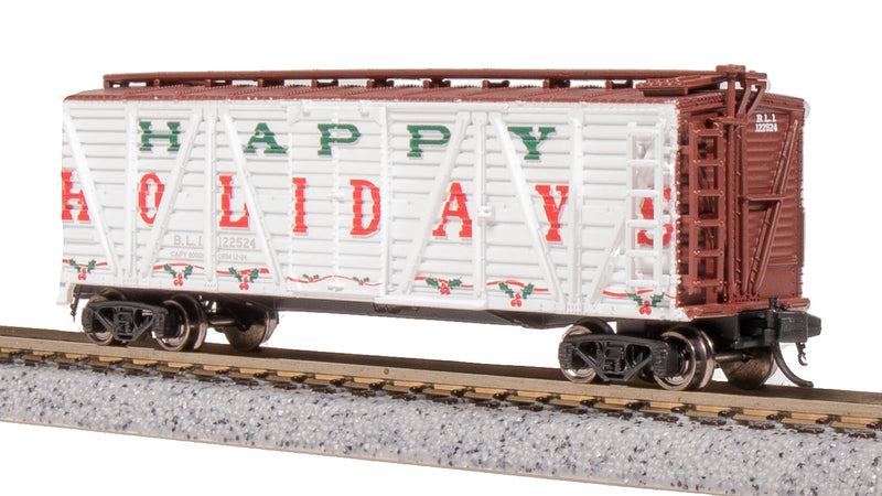 BLI 8475 40' Wood Stock Car, Holiday Season Theme, "Happy Holidays", Holiday Sounds, N