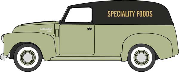 Oxford Diecast 87CV50004 1950 Chevrolet 3100 Van - Assembled -- Specialty Foods (khaki, black), HO